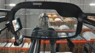 View through a glass roof of a Linde forklift