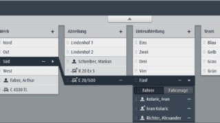 The driver, job location, assigned forklift trucks and other information are edited in the organization area of the connect:desk fleet management software from Linde Material Handling.