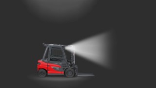 Linden LED-työajovaloilla varustettu Linde MH -vastapainotrukki.