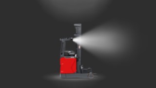 Linden LED-työajovaloilla varustettu Linde MH -työntömastotrukki.